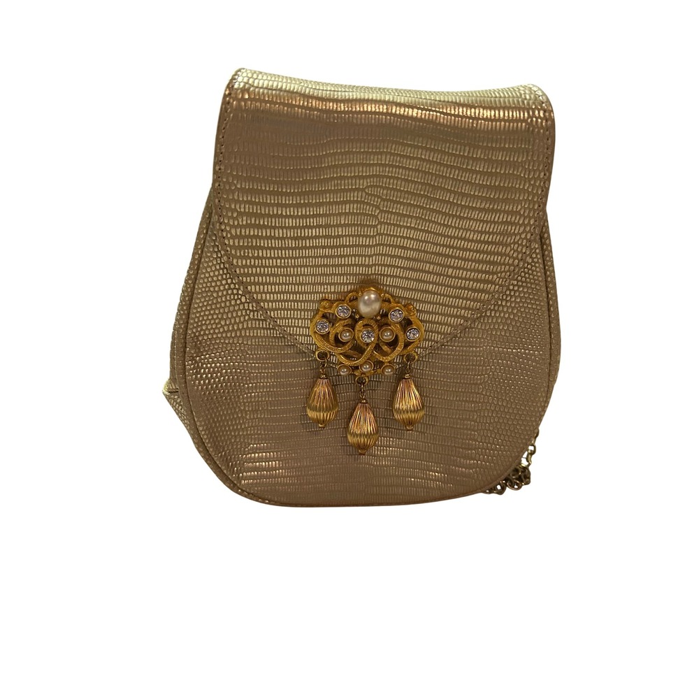 MARY NORTON Gold Metallic Lizard Embossed Evening Bag. Vintage.‎